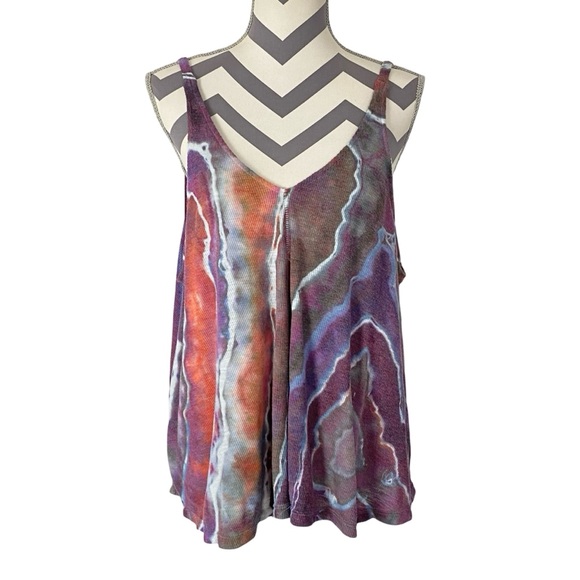 FP Free People Ribbed Tank Top Womens Large Handmade Geode Tie Dye Purple Orange - Picture 9 of 10